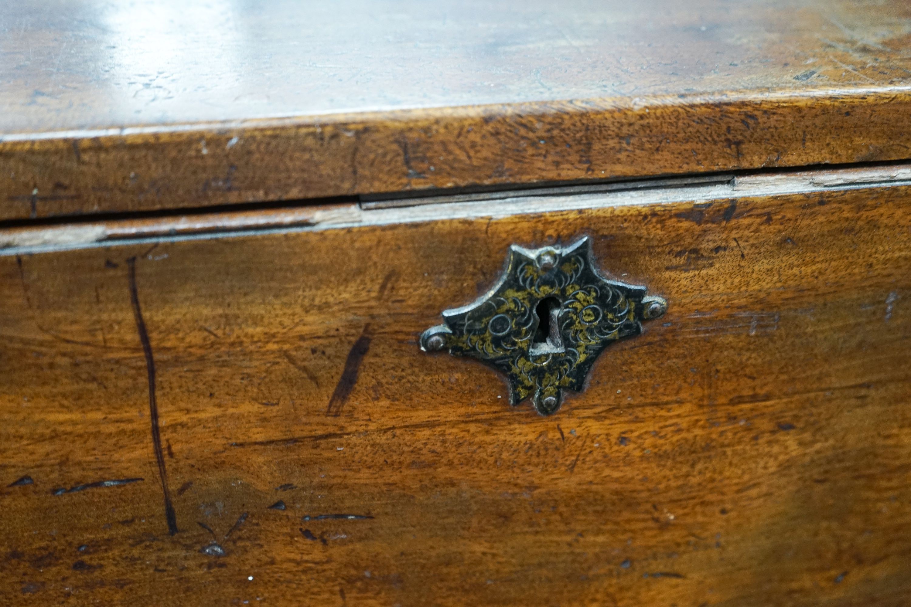 A 19th century brass-bound teak campaign trunk, having hinged top and side mounted carrying handles, width 55cm, depth 43cm, height 44cm